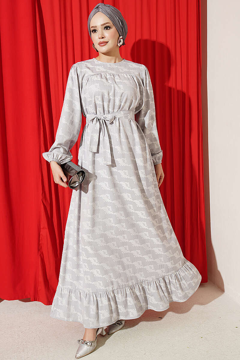 Bicycle Neck Gathered Dress Grey