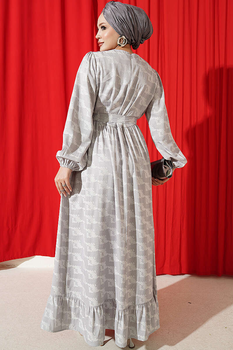 Bicycle Neck Gathered Dress Grey - Image 3