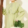 Bicycle Neck Dress with Lace Detail Greenery – Image 2