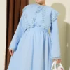 Bicycle Neck Dress with Lace Detail Blue - Imagen 2