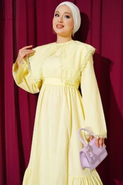 Alternative view of Bicycle Neck Dress with Lace Detail Yellow