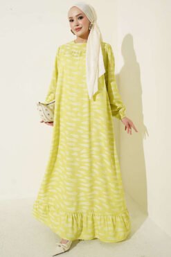Bicycle Neck Gathered Dress Yellow
