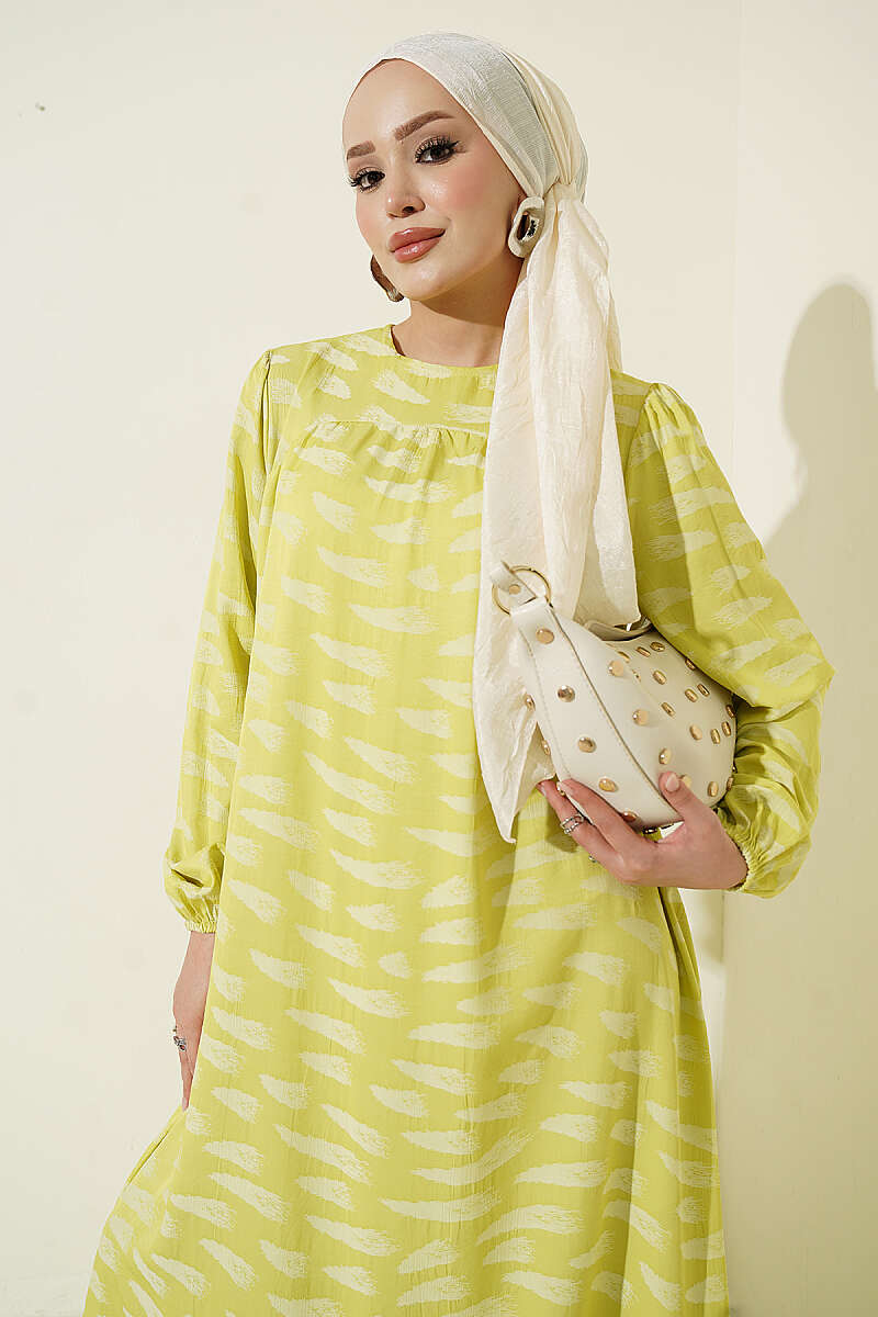 Bicycle Neck Gathered Dress Yellow - Image 2