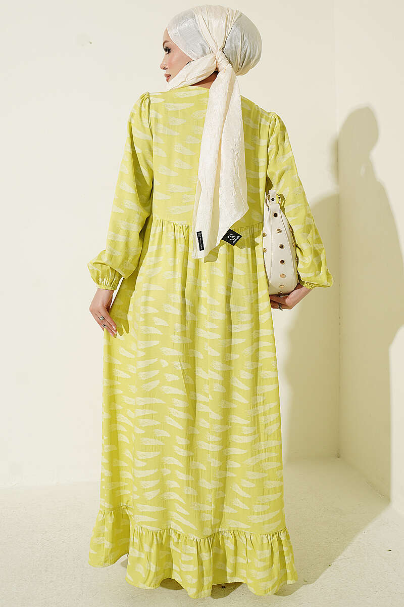Bicycle Neck Gathered Dress Yellow - Image 3