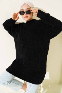Crew Neck Sweater with Beard Detail Black