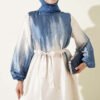 Crew Neck Stone Jacquard Dress Blue - Image 2