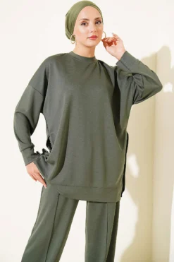 Alternative view of Bicycle Neck Side Metal Button Two-Piece Set Khaki