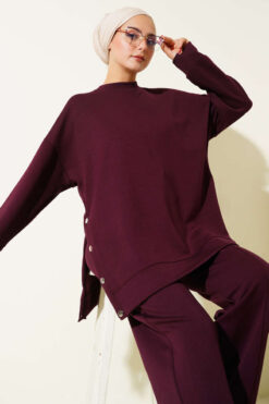 Alternative view of Bicycle Neck Side Metal Button Two-Piece Set Plum