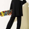 Bicycle Neck Side Metal Button Two-Piece Set Black