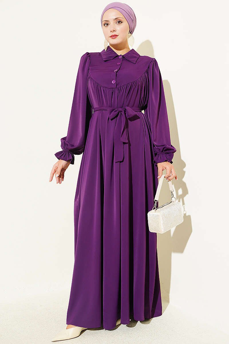 Oversized Gathered Waist Dress Purple