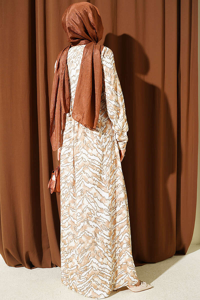Bell Sleeve Dress with Lace Bodice and Waistband Beige – Bild 3