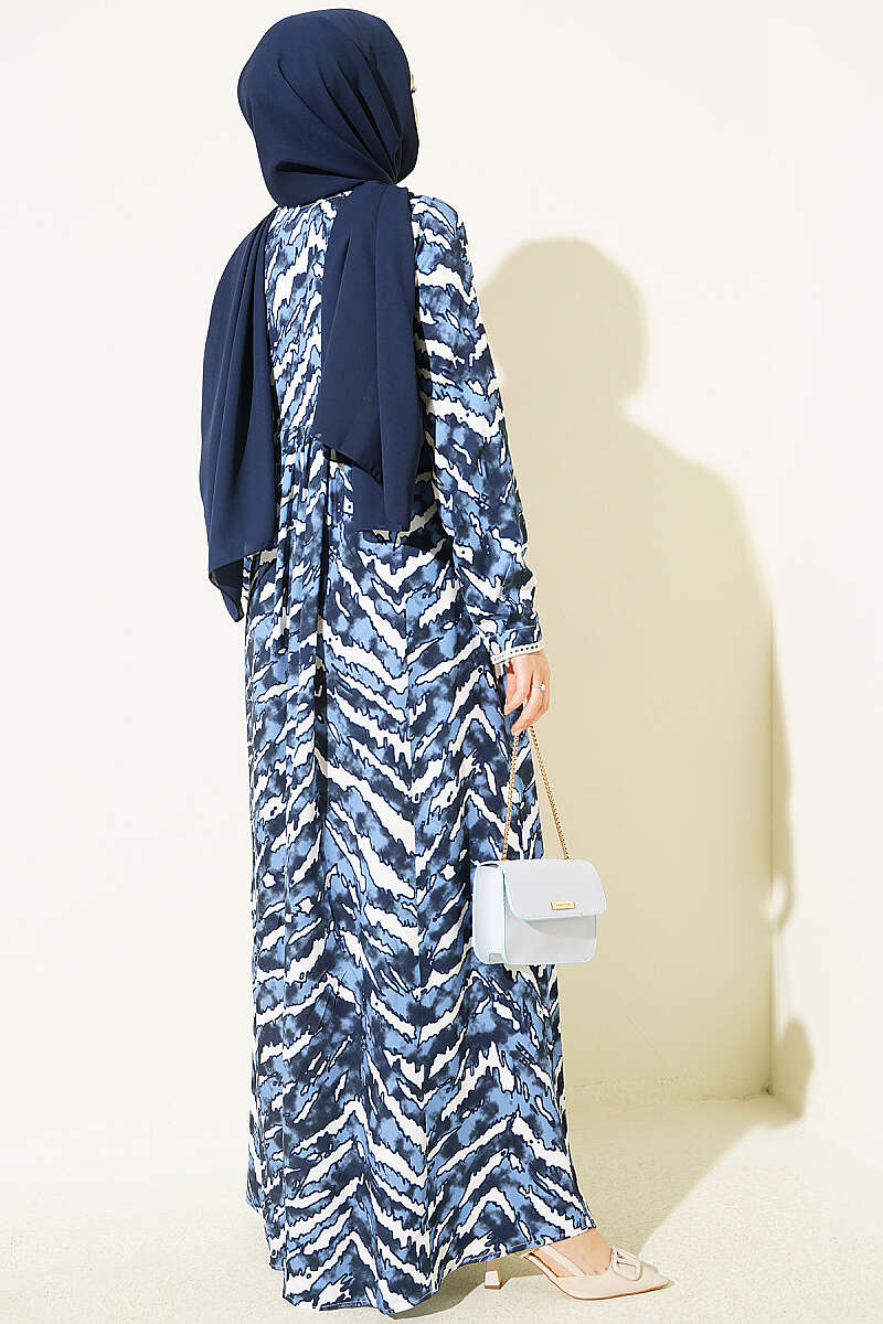 Bell Sleeve Dress with Lace Bodice and Waistband Navy Blue – Bild 3