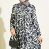 Bell Sleeve Dress with Lace Bodice and Waistband Black - Image 2