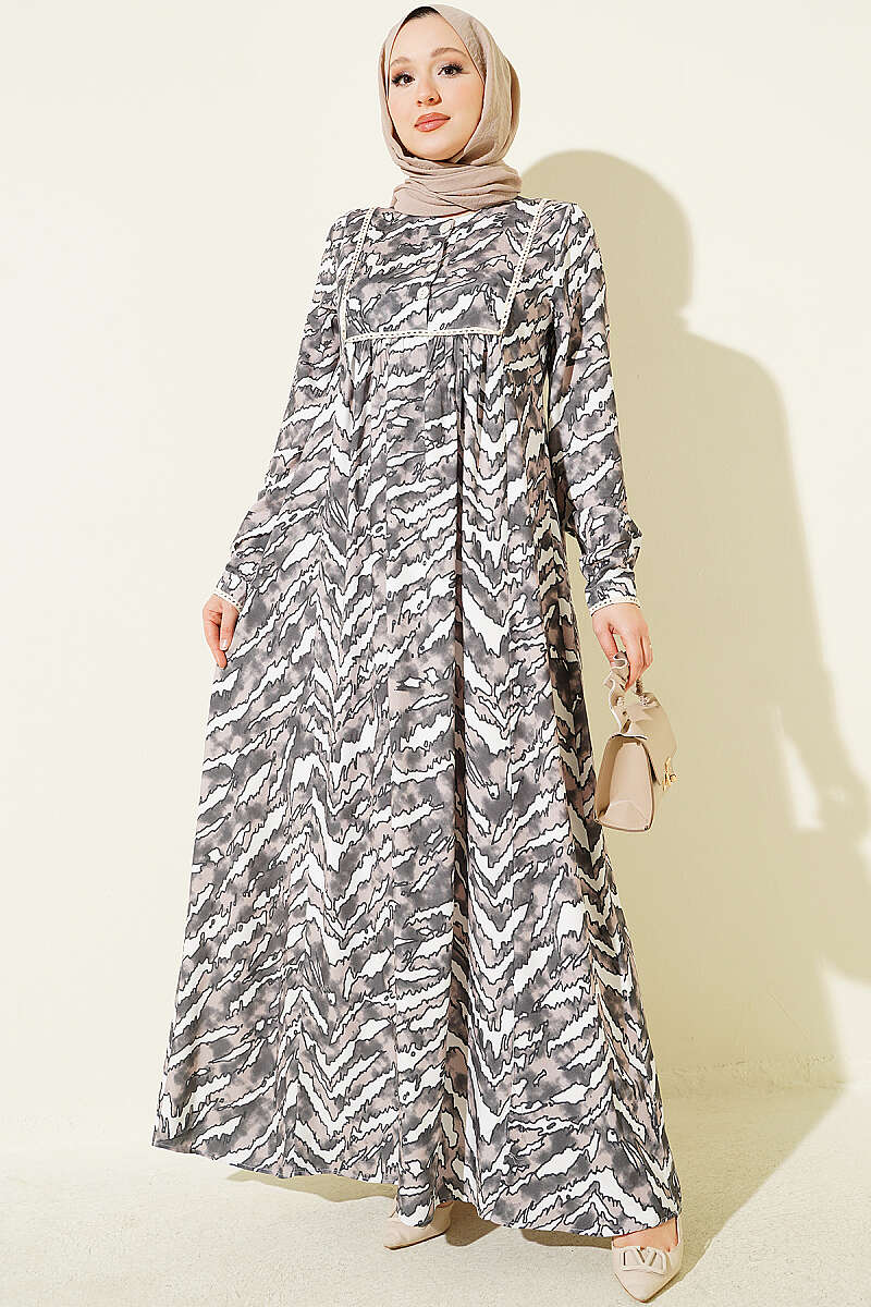 Bell Sleeve Dress with Lace Bodice and Waistband Mink