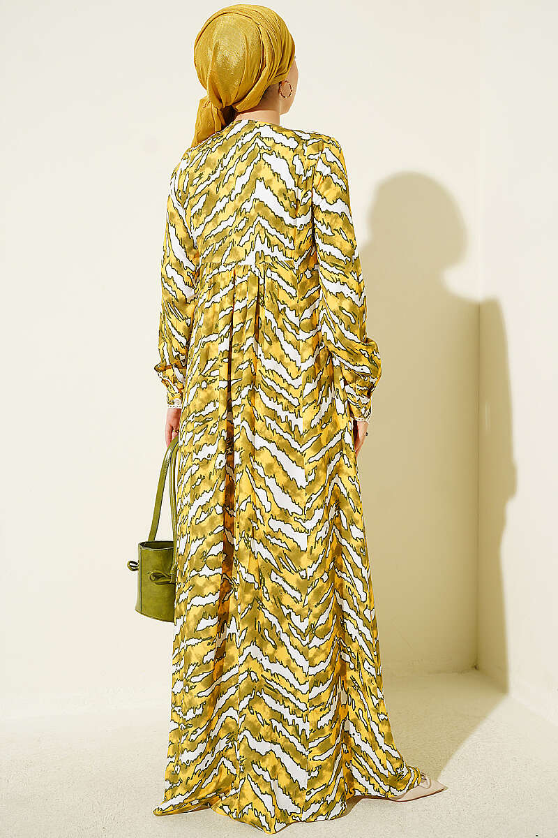 Bell Sleeve Dress with Lace Bodice and Waistband Oil Green - Image 3