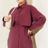 Bolero Detailed Tie Belt Tencel Shirt Plum