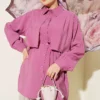 Bolero Detailed Tie Belt Tencel Shirt Magenta
