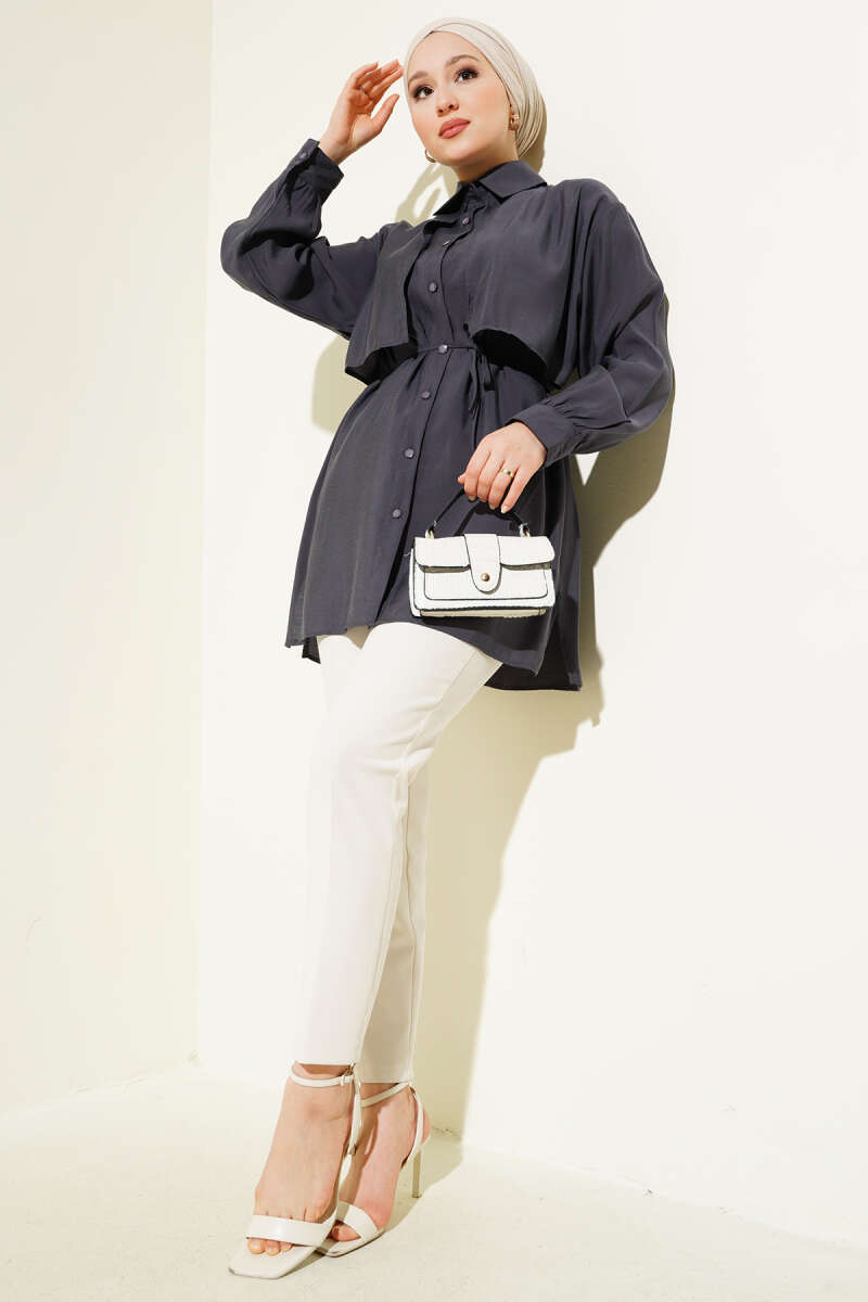 Bolero Detailed Tie Belt Tencel Shirt Smoke - Imagen 2