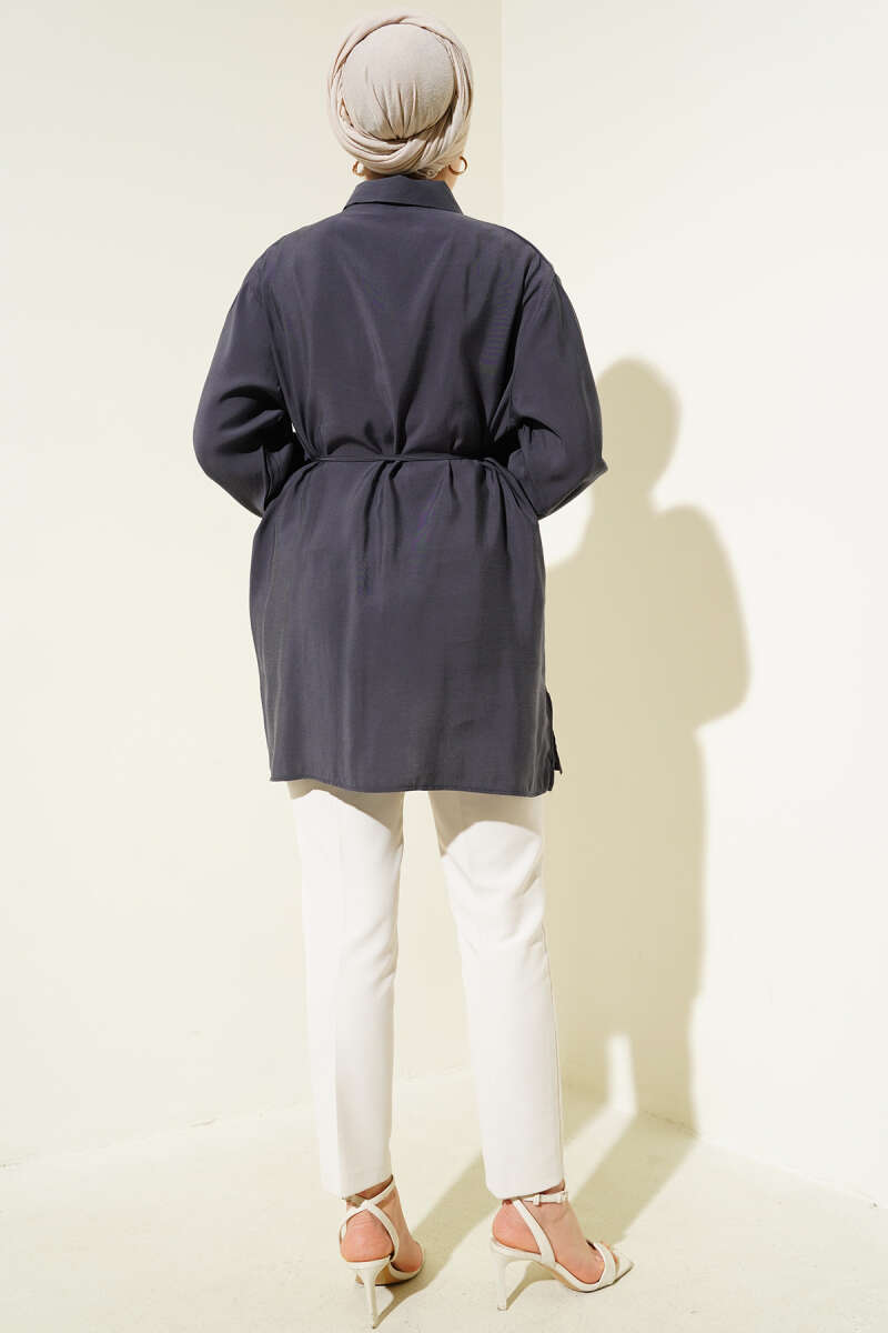 Bolero Detailed Tie Belt Tencel Shirt Smoke - Imagen 3
