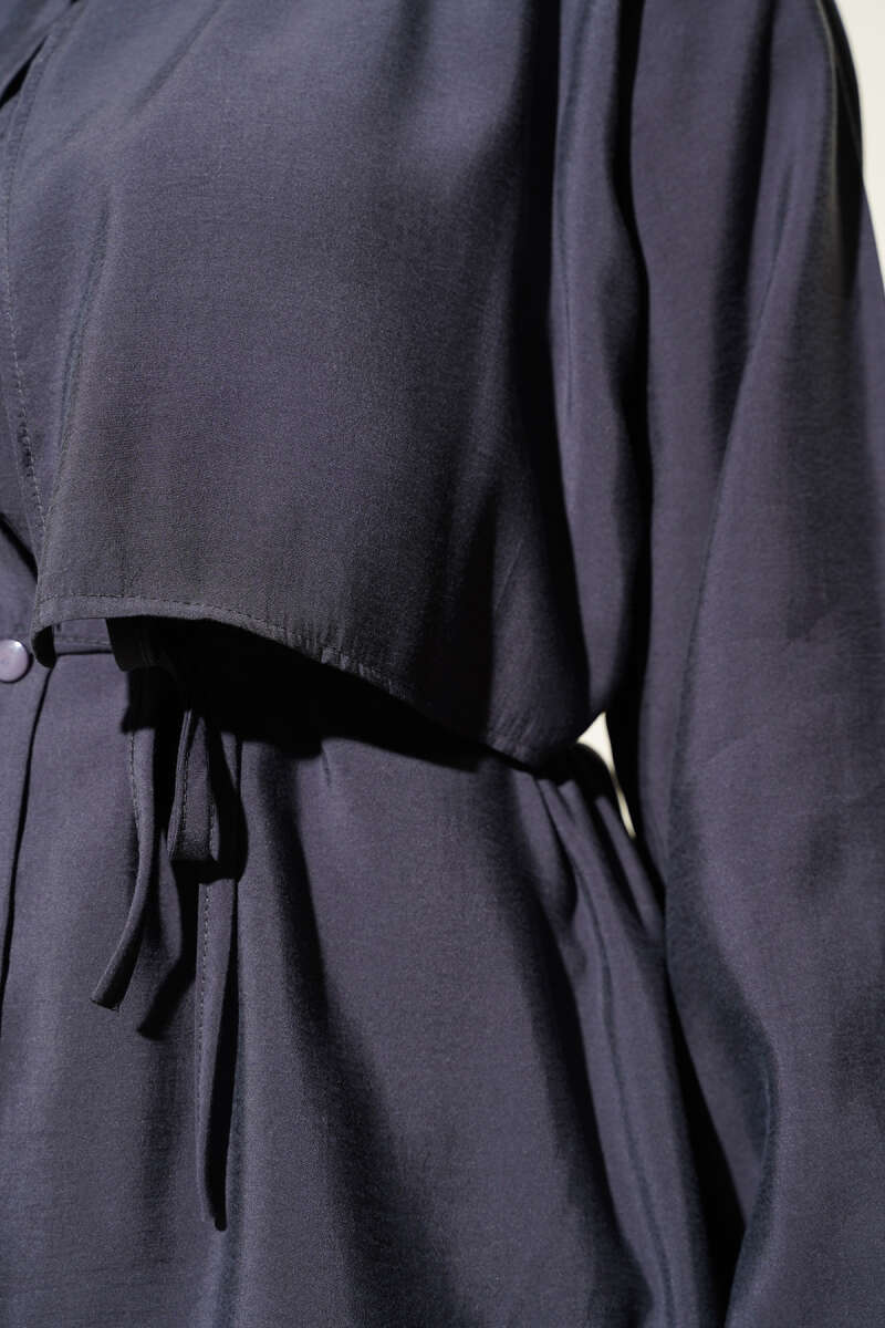 Bolero Detailed Tie Belt Tencel Shirt Smoke - Imagen 4