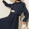 Dress with Bolero and Elastic Waist Navy Blue