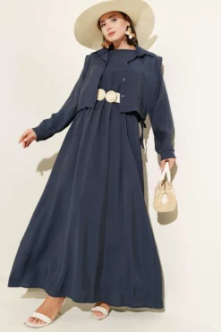 Alternative view of Dress with Bolero and Elastic Waist Navy Blue
