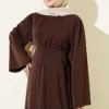 Floral Motif Belted Abaya Coffee Brown - Afbeelding 2