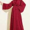 Floral Motif Belted Abaya Coffee Brown - Afbeelding 5