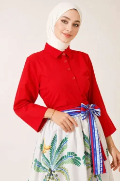 Alternative view of Botanical Patterned Skirt Set Red