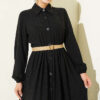 Button-Up Dress with Pleated Detail Black - immagine 2