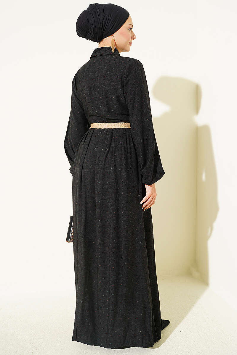 Button-Up Dress with Pleated Detail Black - immagine 3