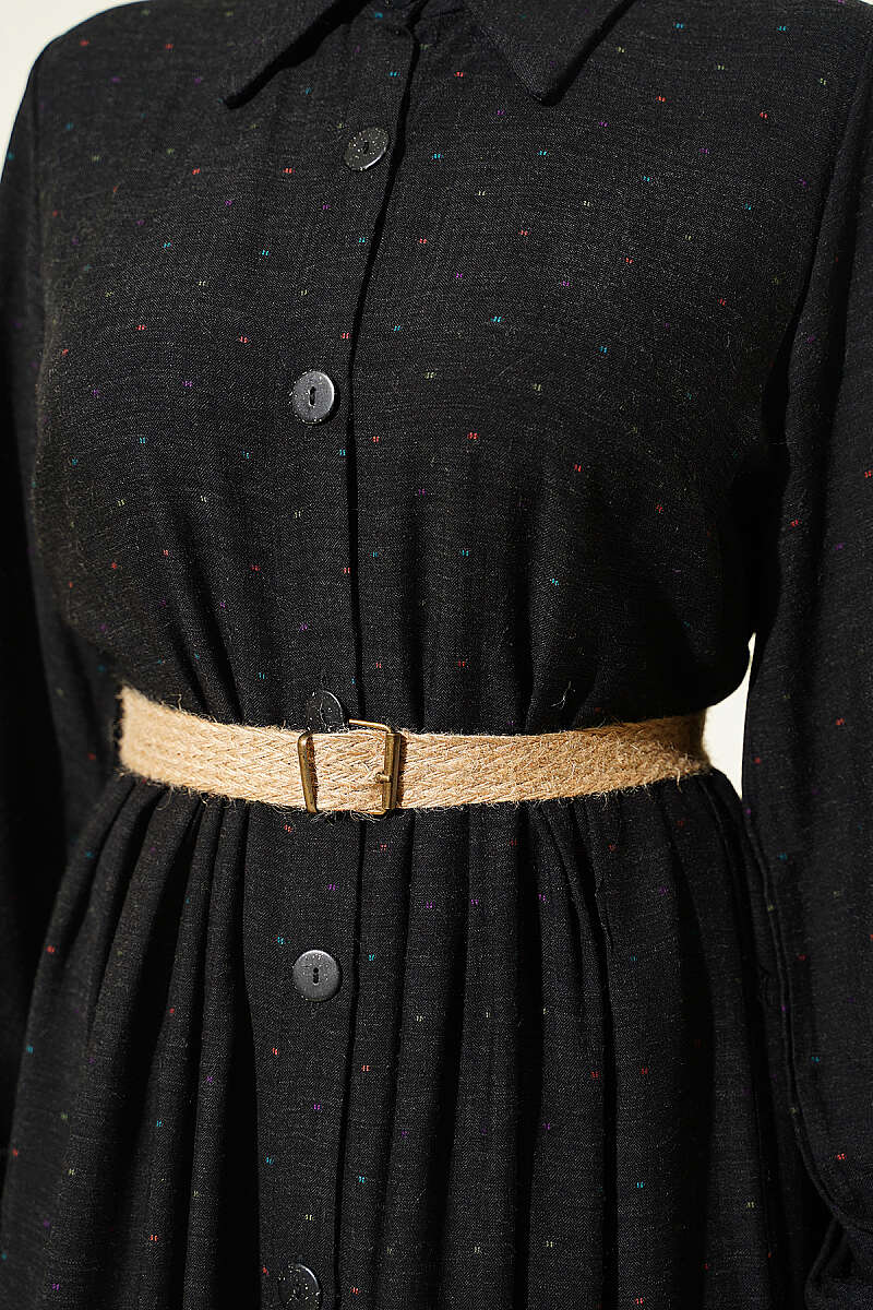 Button-Up Dress with Pleated Detail Black - immagine 4