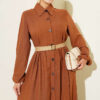 Button-Up Dress with Pleated Detail Tan – Bild 2