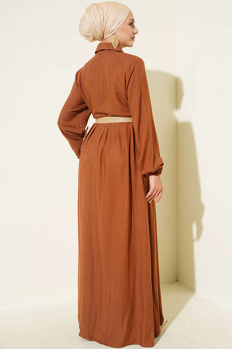 Button-Up Dress with Pleated Detail Tan – Bild 3