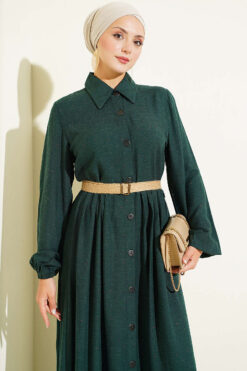 Alternative view of Button-Up Dress with Pleated Detail Emerald