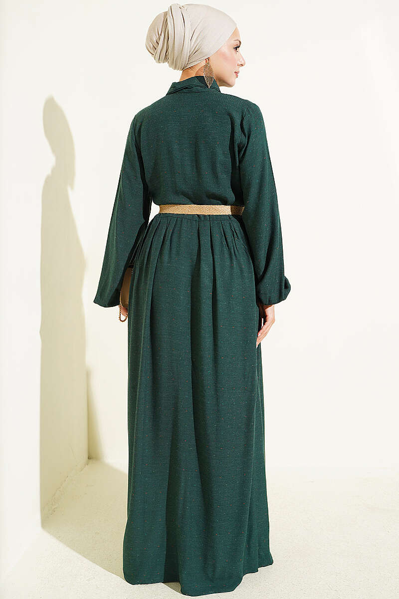 Button-Up Dress with Pleated Detail Emerald – Bild 3