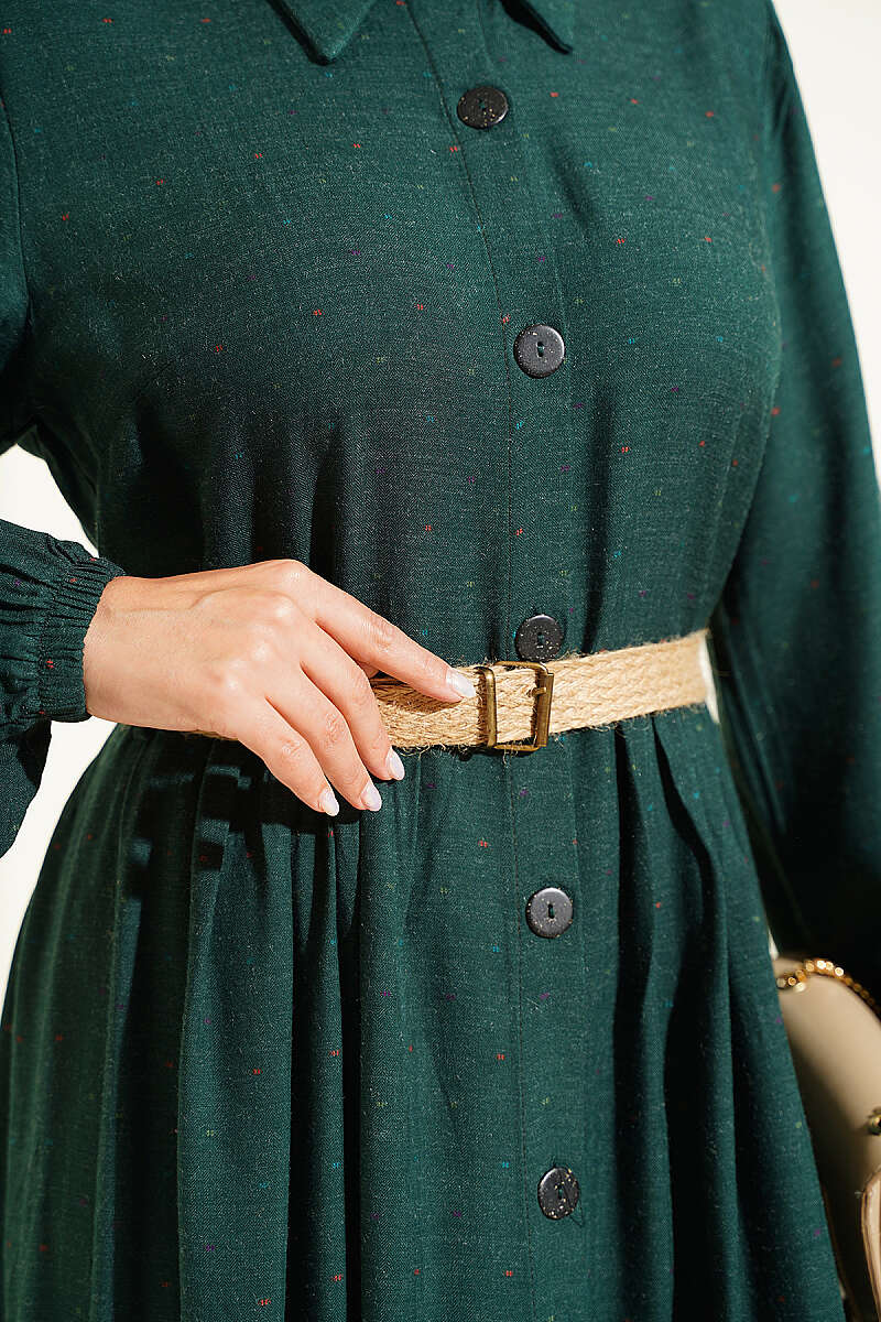 Button-Up Dress with Pleated Detail Emerald – Bild 4