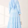 Button-Up Tiered Drawstring Dress Baby Blue - Image 3