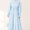 Button-Up Tiered Drawstring Dress Baby Blue - Image 4