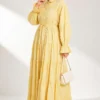 Button-Up Tiered Drawstring Dress Yellow - Afbeelding 3