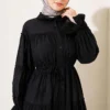 Button-Up Tiered Drawstring Dress Black – Bild 2