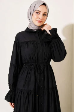 Alternative Ansicht von Button-Up Tiered Drawstring Dress Black