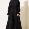 Button-Up Tiered Drawstring Dress Black – Bild 3