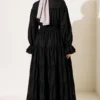 Button-Up Tiered Drawstring Dress Black – Bild 4