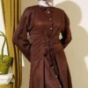 Buttoned Corset Detailed Dress Brown - Image 2
