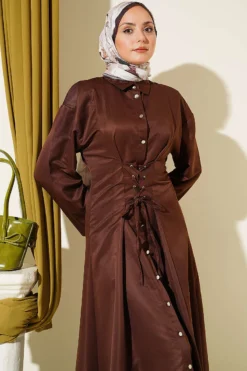 Alternative view of Buttoned Corset Detailed Dress Brown