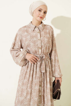 Alternative view of Button-Down Dress with Patterned Details Beige