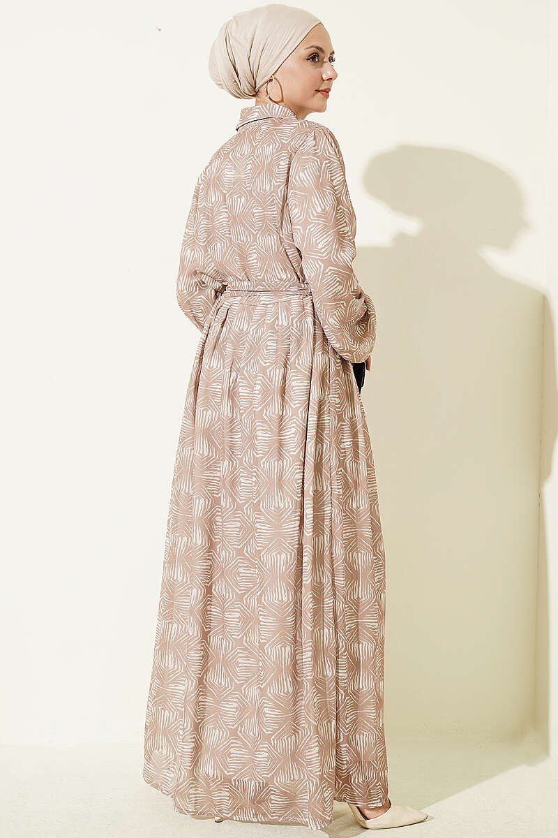 Button-Down Dress with Patterned Details Beige - Image 3
