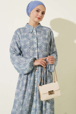 Alternative view of Button-Down Dress with Patterned Details Indigo