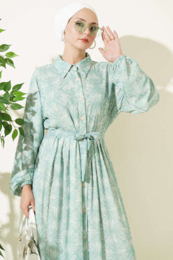 Alternative view of Button-Down Dress with Patterned Details Mint